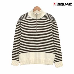 스콰즈 남성 캐주얼 반집업 스트라이프 반목니트 SYM005