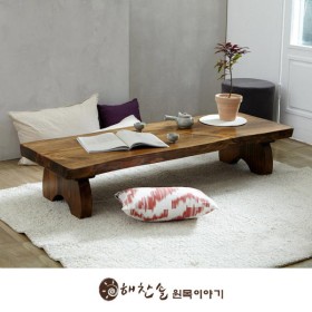 해찬솔 소나무 통원목 에코 원목좌탁 1600_엔틱/좌식테이블/거실테이블/원목